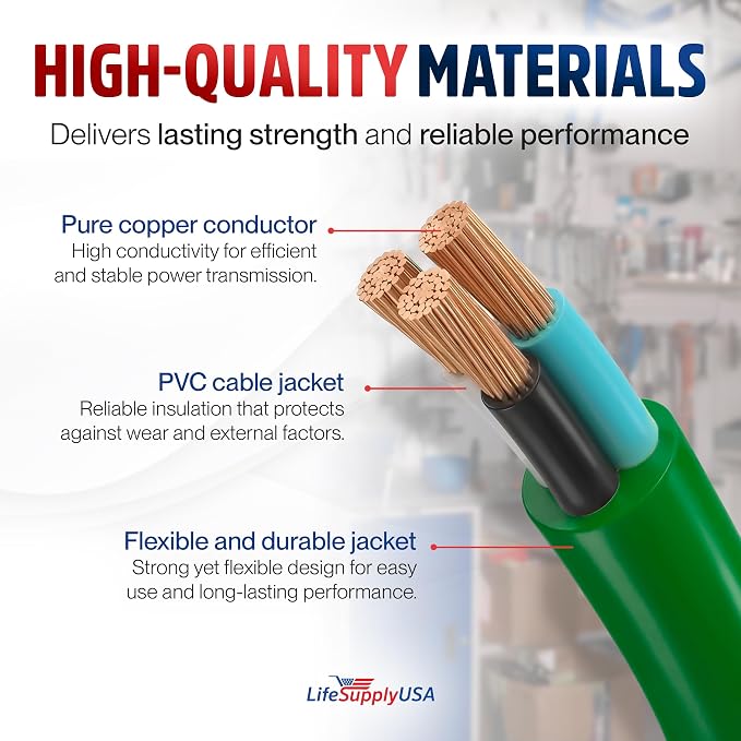 10ft Outdoor/Indoor Extension Cord 16/3 Gauge Heavy Duty 3 Prong SJTW, Waterproof, Flexible Cold-Resistant Long Power Cord,13A 125V 1625W, Green by LifeSupplyUSA