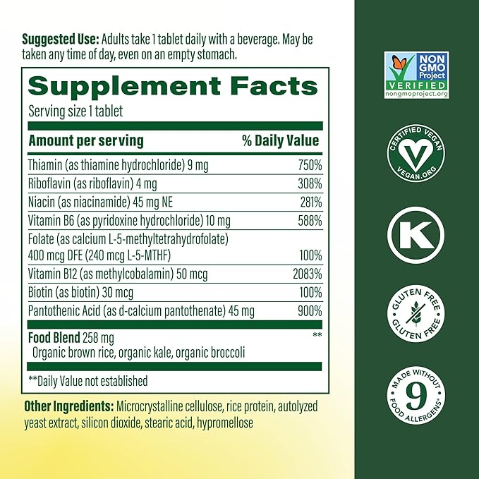 MegaFood Balanced B Complex - Vitamin B Complex for Women & Men - Vitamin B6, B12, Folate, Biotin - Cellular Energy Metabolism & Nervous System Health, Vegan, Gluten Free, 90 Tablets