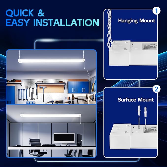 hykolity 4FT 70W LED Shop Light Linkable, 8000lm(300w Equivalent), 5000K Utility Shop Lights for Garages, Workshops, Basements, Hanging or FlushMount, with Power Cord and Pull Chain, ETL,White, 2 Pack