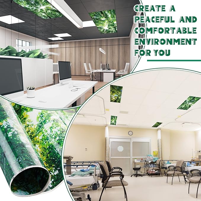 Amylove 4 Pcs Fluorescent Light Covers Classroom Ceiling Panels Light Filters with Backlit Film Material for Office School, 4 x 2 Feet (Green,Forest)
