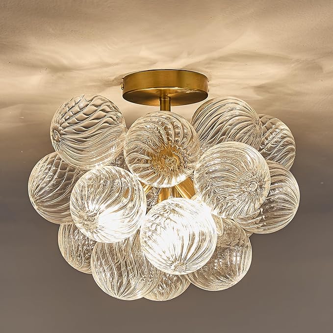 Surpars House Chandelier 4 Lights Bubble Pendant Light (Clear Balls Flush Mount)