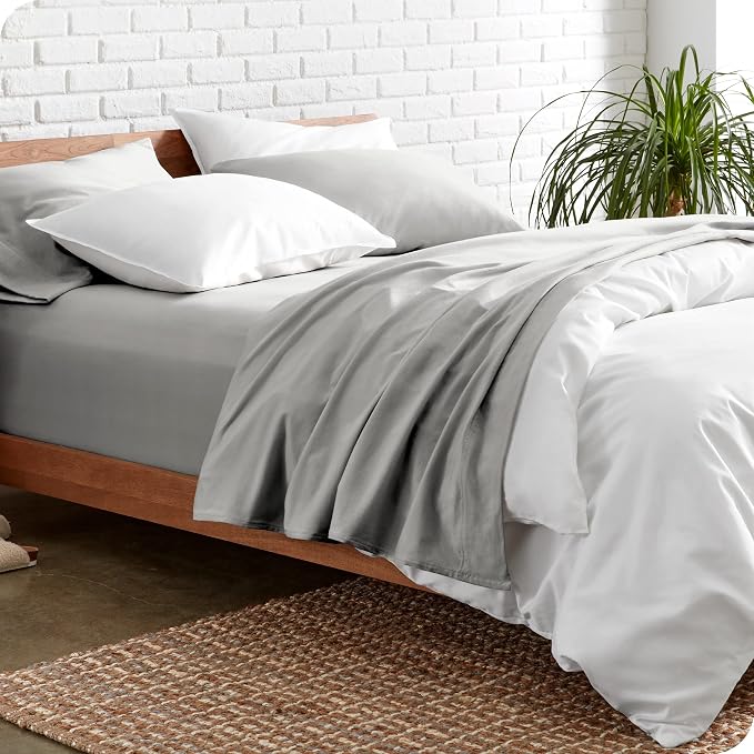 Bare Home Split King Sheet Set - 1800 Ultra-Soft Microfiber Bed Sheets - Double Brushed - Deep Pockets - Easy Fit - 5 Piece Set - Bedding Sheets & Pillowcases (Split King, Light Grey)