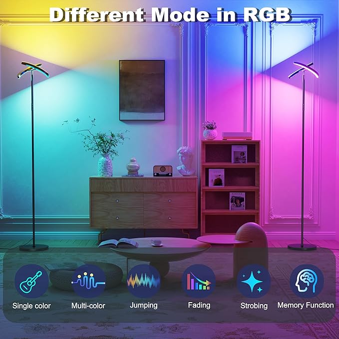 mukuxin Floor Lamp for Living Room, Floor Lamp with Remote Control & Touch Control, 36W 2600lm Standing Lamp with 2 Rotatable Light, 3000-6000K Dimmable LED Floor Light for Bedroom Office