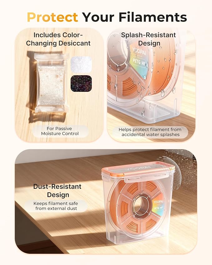 YOOPAI Pro Filament Storage Box – Precision-Fit Airtight Container for Single 1KG Spools, Flat-Lid Design for Stable Stacking, Premium Desiccant Moisture Control, 3D Printer Filament Storage 4 Pack