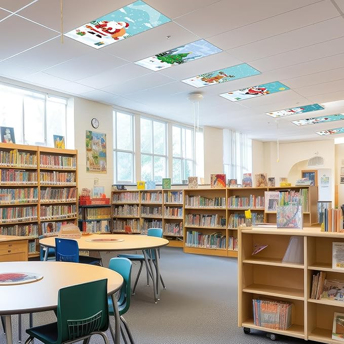 8 Pcs Fluorescent Light Covers with 60 Magnets Decorative Classroom Ceiling Lights 4 x 2 Feet Magnetic Light Cover Filter Easy Install for Office Hospital Home Ceiling Supply(Winter Christmas Cartoon)