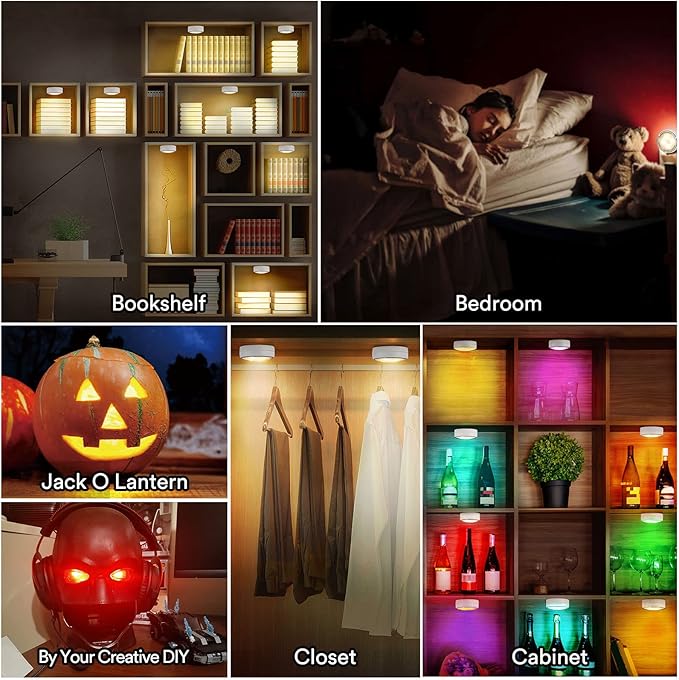 TECOMLIGHT LED Puck Lights with Remote Control, Battery Operated Wireless Closet Light, Under Cabinet Lights Stick on Tap Light, Color Changing Under Counter Light for Kitchen, 2 Pack - White