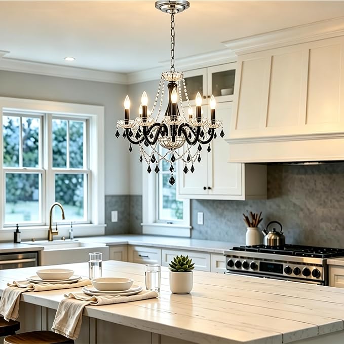 Saint Mossi Black and Clear Crystal Chandelier, Modern Pendant Ceiling Lighting Fixture for Dining Room,Bedroom,Living Room, D19 x H19 with Max 59", 5 E12 Socket, Adjustable Chain