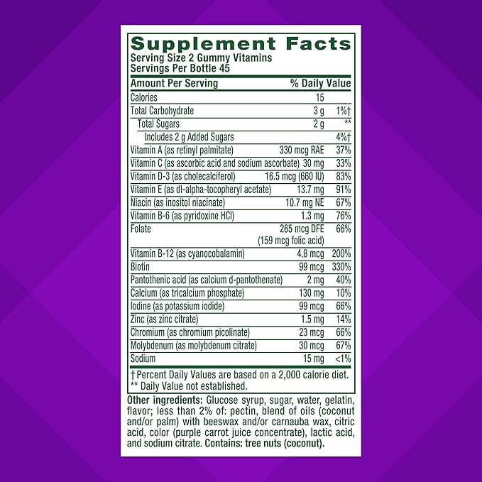 vitafusion Soutien GLP-1 Multivitamine, Mélange de vitamines et de minéraux, 15 nutriments essentiels, Saveur agrumes et baies, 90 unités, Approvisionnement de 45 jours