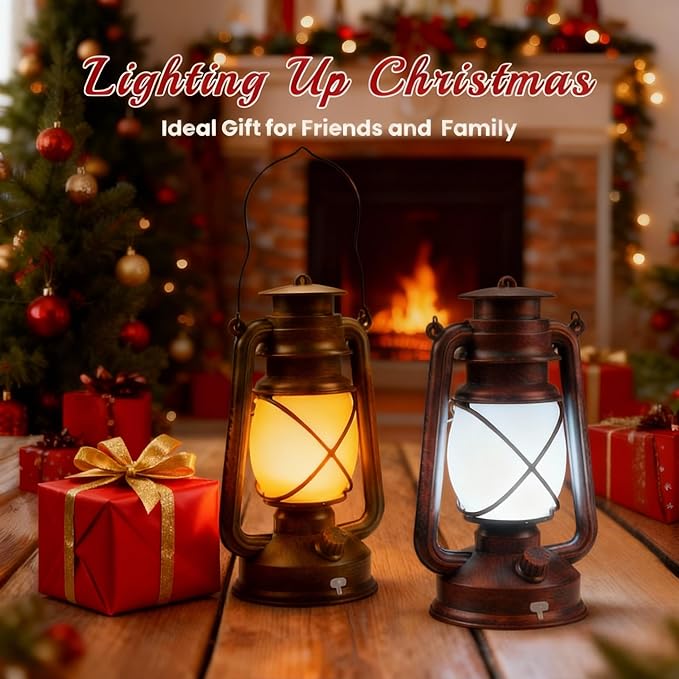 Wondrastical 2 Pack Bronze Vintage 4 Modes LED Lanterns，Rechargeable Flickering Flame Lights Decorative Outdoor&Indoor, Remote Control Waterproof Hanging Lantern for Camping,Patio Garden Pathway