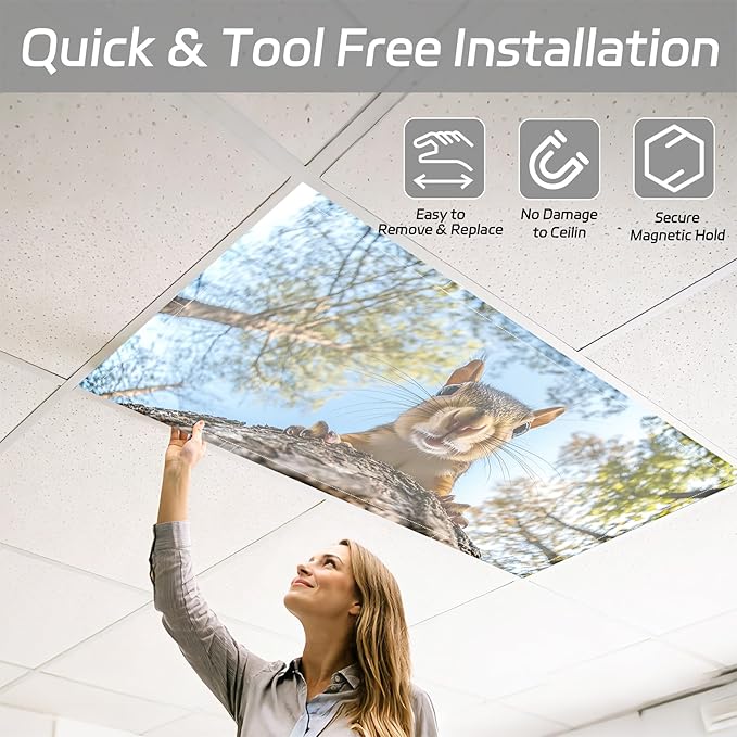 4 Pack 2x4 FT Magnetic Fluorescent Light Covers, Ceiling Light Filters for Classroom Office Home Hospital, Easy Install Decorative Drop Ceiling Panels