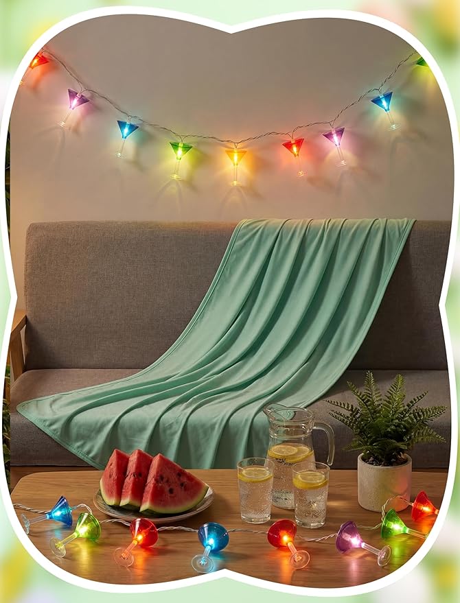 Margarita Fiesta Party Lights, 8.5Ft Summer Decorative String Lights Plug in with 10 LED Multicolor Cocktail Glass Lights, Indoor Outdoor Patio Lights Waterproof for Home Tiki Bar Party Lighting Decor