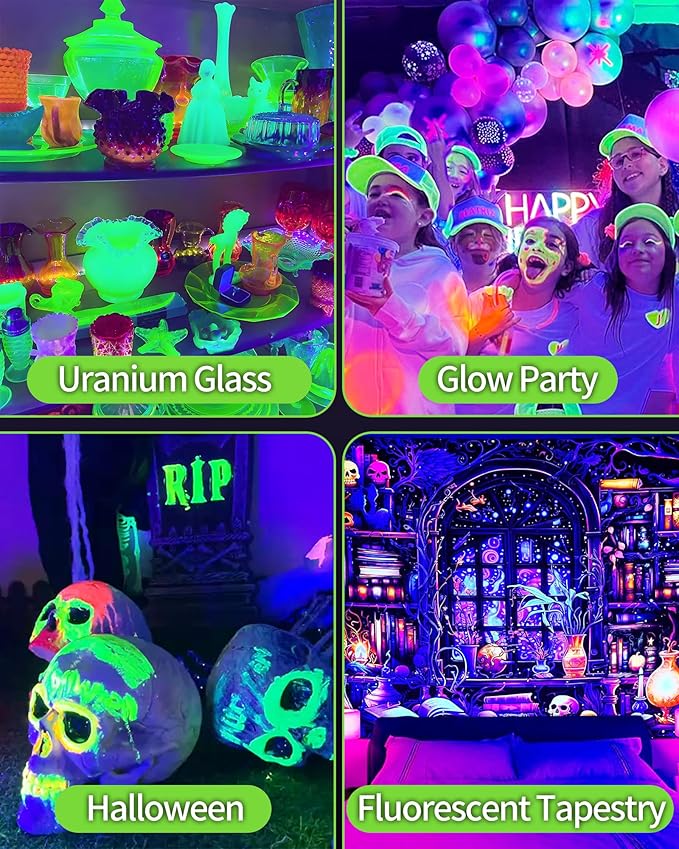 THECHAM 4 Pack 42W LED Black Light Bar, Blacklight Flood Light with 6ft Cord+Plug+Switch, Light Up 24x24ftx4 Area, for Halloween Glow Fluorescent Party Bedroom Game Room Body Paint Stage