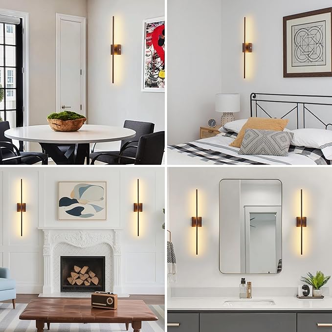 15800 mAh Battery Operated Wall Sconces with Remote Control Dimmable Rechargeable Battery Powered Cordless Wall Sconces Set of Two 3000K LED Walnut Wood Wireless Wall Light for Hallway Bedroom
