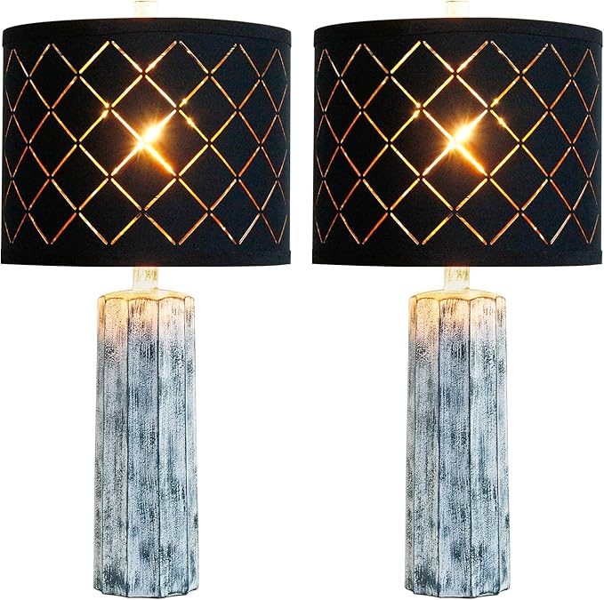 24'' Table Lamps Set of 2 for Bedroom Living Room, Traditional Resin Farmhouse Vintage Nightstand Bedside Lamps, 2 Bulbs Included (Wash Blue)
