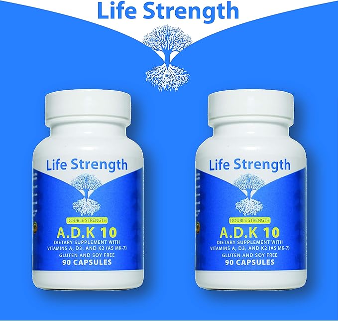 ADK 10 Supplement (180 Count) - Physician Formulated Vitamins A1, D3 & K2 (as MK7) for Bone Health - Immune System Support - Gluten Free, Soy Free, Non-GMO - 90 Capsules