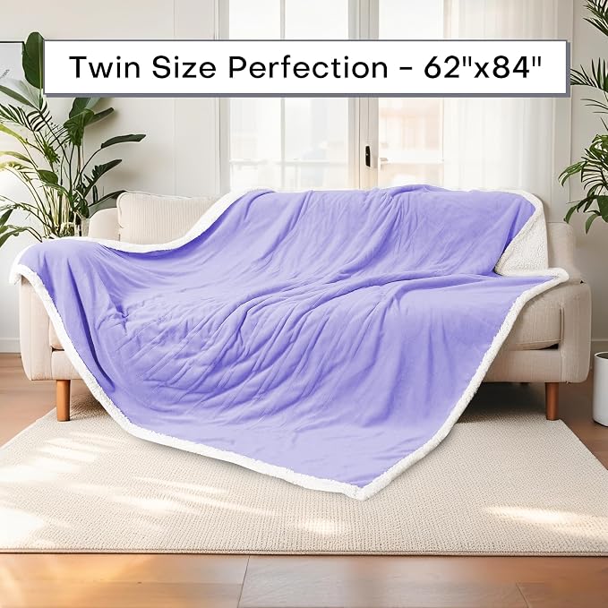 Electric Heated Blanket Twin Size 62"x84" – ETL Certified for Safe Overnight, 4 Heat Settings & 10H Auto Off, Dual-Sided Microplush Sherpa for Home Theater Night, Machine washable – Light Purple