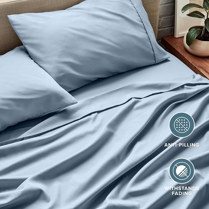 Bare Home Split Head Flex King Sheet Set - 1800 Ultra-Soft Microfiber Bed Sheets - Double Brushed - Deep Pockets - Easy Fit - 4 Piece Set - Bedding Sheets & Pillowcases (Dusty Blue)
