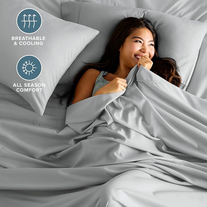 Bare Home California King Sheet Set - 1800 Ultra-Soft Microfiber Cal King Bed Sheets - Double Brushed - Deep Pockets - Easy Fit - 4 Piece Set - Bed Sheets (California King, French Grey)