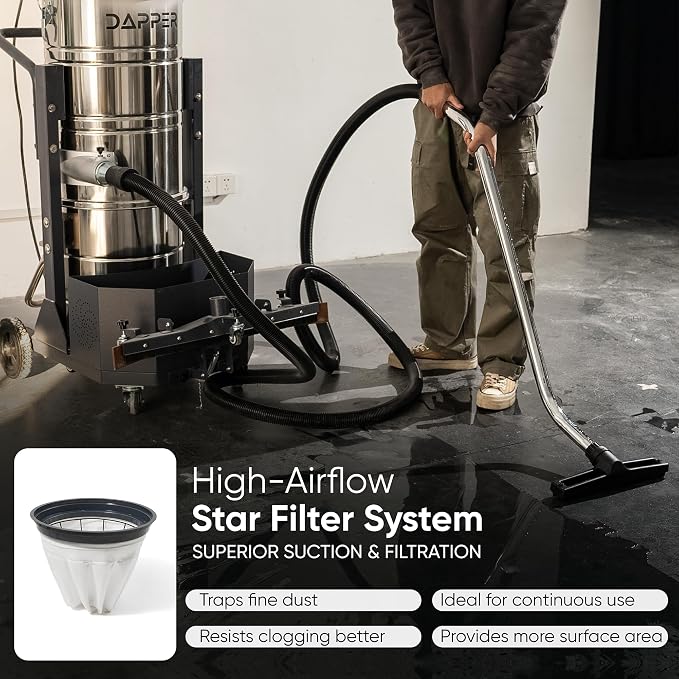 26.5 Gallon Heavy-Duty Industrial Wet/Dry Vacuum, Dual Motor, 3.3 HP, 222 CFM, 27" Squeegee, 120V/20A Plug, 2 Year Warranty - Ideal for Construction Sites, Warehouses & Industrial Cleanup