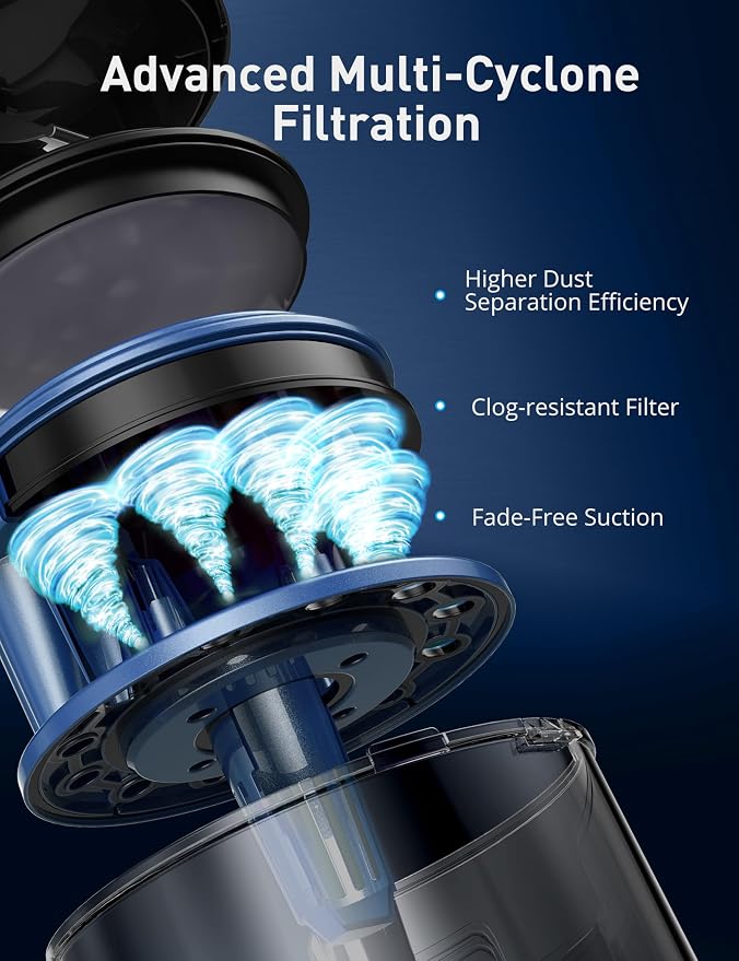 1700W Canister Vacuum Cleaner, 45Kpa Bagless Vacuum Cleaner, Multi-Cyclonic Filtration, 2 Anti-Allergen HEPA Filters, 3.5QT Dust Cup, 4 Tools, No Hair Tangles for Hard Floor, Pet Hair, Royal Blue