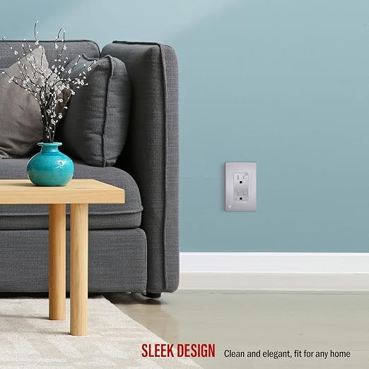 ENERLITES Elite Series Decorator Receptacle, Child Safe Tamper-Resistant Outlet, Self-Grounding, Residential Grade, 15A 125V, UL Listed, 61501-TR-SVWBP, Brushed Silver With Wall Plate