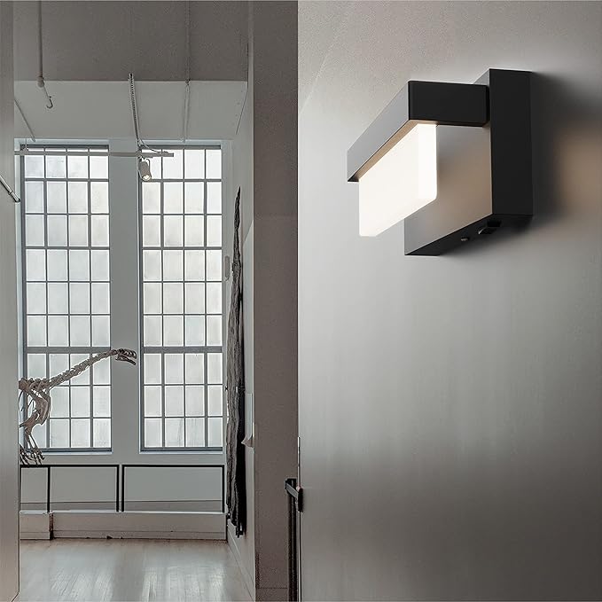 Wall Sconce Black Wall Light with On/Off Switch 8 inch LED Wall Lamp Acrylic Lampshade 4000K Sconce Wall Lighting