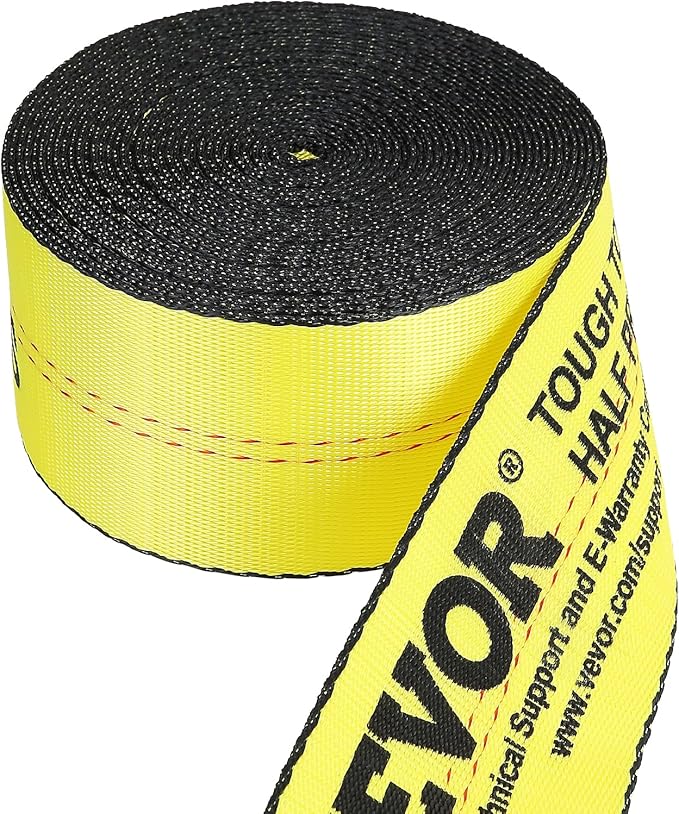 VEVOR Winch Straps, 4" x 40', 6000 lbs Load Capacity, 18000 lbs Break Strength, Truck Straps with Flat Hook, Flatbed Tie Downs Cargo Control for Trailers, Farms, Rescues, Tree Saver, Yellow (10 Pack)