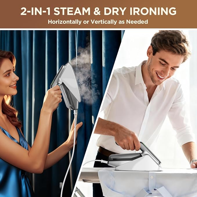 Newbealer Steam Generator Iron, 1500W Turbo Steamer for Clothes (Silver) | 2 Bar Steam Pressure Clothes Iron, 4 Steam & 4 Dry Heat Modes, Fast Heat-Up, 350ml Detachable Tank, Auto-Off, Self-Cleaning