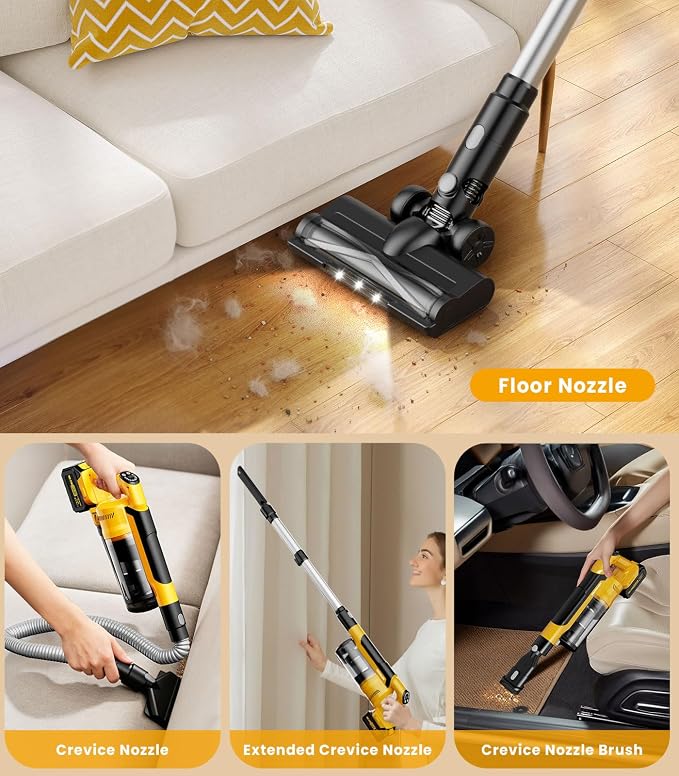 qimedo 8000mAh Cordless Vacuum Cleaner with 2 Batteries V2, 700W Powerful Suction, 90 Inch Extension Tube & 2L Dust Cup, 7 in 1 Stick Vacuum for Home, Hardwood Floor, Pet Hair