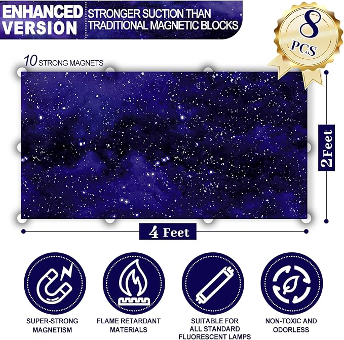 Aheroi 8Pcs Fluorescent Light Covers for Ceiling Lights, 4 x 2 Feet Magnetic Classroom Light Covers Light Filters, Ceiling Light Shade Drop Ceiling Light Cover(Starry Sky Style)