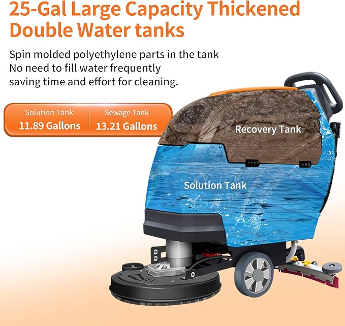 N3 20" Walk-Behind Floor Scrubber Kit, 13-Gallon Tank | sturdy build; small shops & narrow corridors; lightweight simple operation; 20"path; 31" squeegee; 13-Gal tank; 190 RPM