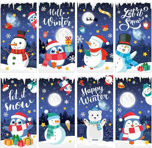 8 Pcs Winter Fluorescent Light Covers with 80 Magnets Decorative for Classroom Ceiling Light 4x2 Feet Magnetic Filter Easy Install for Office Hospitals & Home Drop Ceiling Supplies(Winter Snowman)