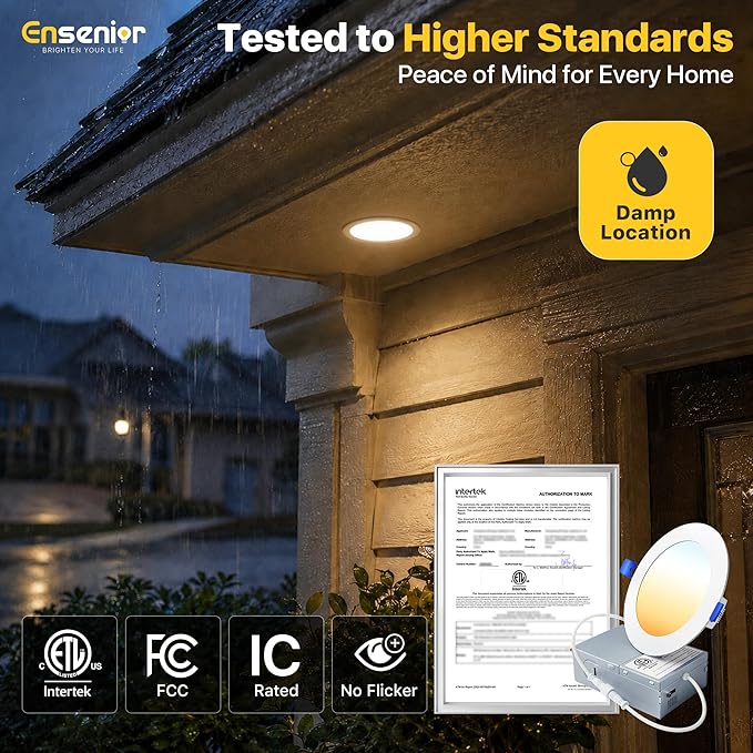 Ensenior 12 Pack 4 Inch LED Recessed Ceiling Light, Dimmable, 2700K-5000K 5CCT, 750LM 9W 120V, High Brightness Canless Wafer Downlight - ETL&FCC&IC
