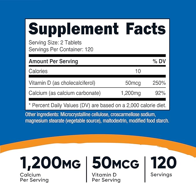 Nutricost Calcium avec Vitamine D, 240 Comprimés - Calcium (1200mg) Vitamine D (50mcg) Par Portion - Sans OGM, Sans Gluten