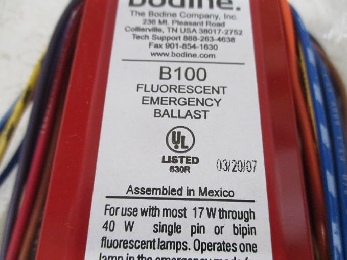 BODINE ELECTRIC B100 Emergency, 120/277 VAC, 60 HZ, 280 MA, Ballast, 40 WATT