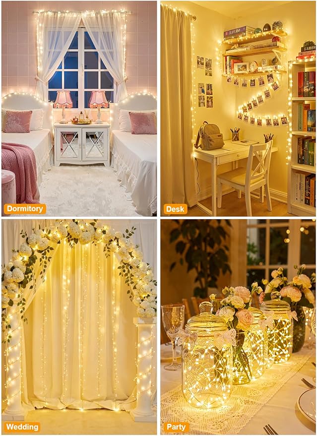 Brightown Fairy Lights Battery Operated, 10Ft 120 LED Firecracker String Lights, Waterproof Silver Wire Starry Firefly Light for DIY Wreath Wedding Indoor Outdoor Christmas Garden Decorations