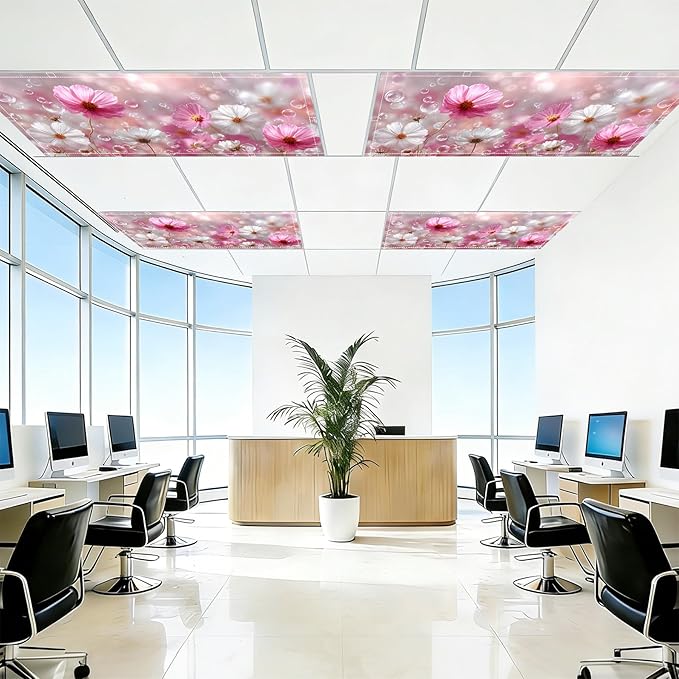 4 Pack 2x4 FT Magnetic Fluorescent Light Covers, Ceiling Light Filters for Classroom Office Home Hospital, Easy Install Decorative Drop Ceiling Panels
