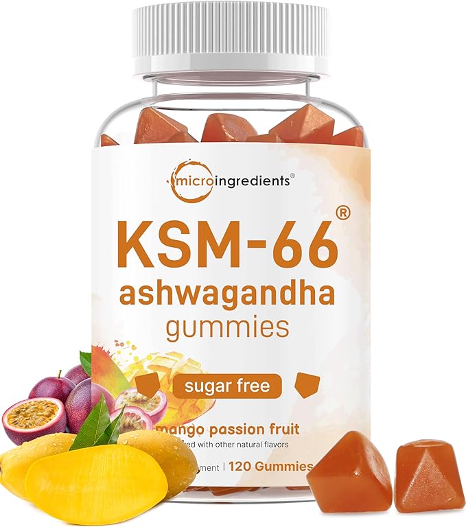 Micro Ingredients KSM-66アシュワガンダグミ＆ビタミンD3 10,000IU + K2ソフトジェル | バンドル | シュガーフリー マンゴーパッションフルーツ | 高生体利用率ルートエキス | D＆K サンシャインビタミン + ココナッツオイル