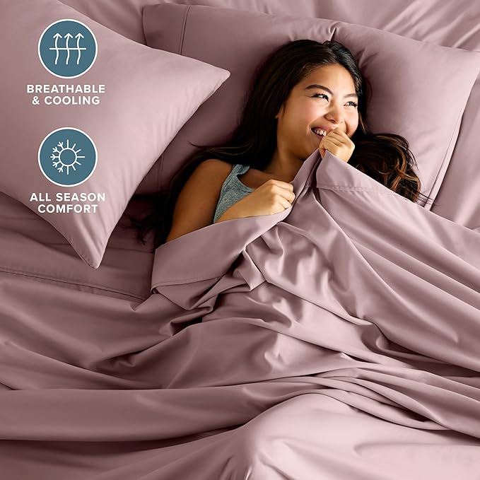 Bare Home Twin XL Sheet Set - 1800 Ultra-Soft Microfiber Twin Extra Long Bed Sheets - Double Brushed - Deep Pockets - Easy Fit - 3 Piece Set - Bedding Sheets & Pillowcases (Twin XL, Mauve)