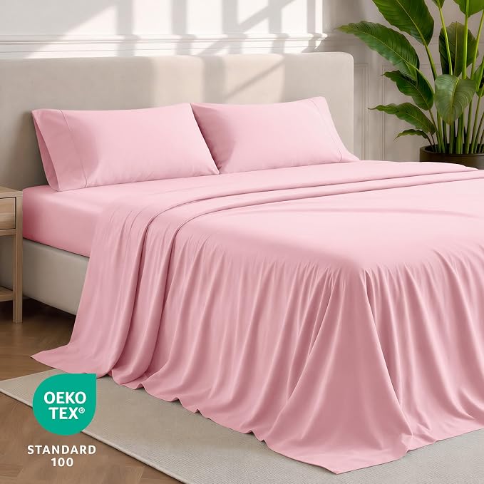 Bare Home Twin Sheet Set - 1800 Ultra-Soft Microfiber Twin Bed Sheets - Double Brushed - Deep Pockets - Easy Fit - 3 Piece Set - Bedding Sheets & Pillowcases (Twin, Light Pink)