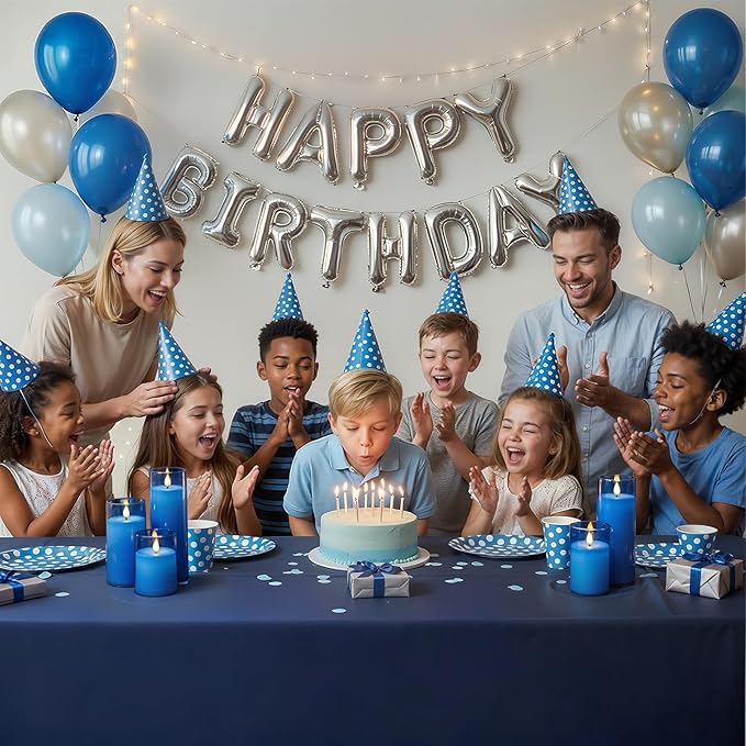 Homemory Blue Flickering Flameless Candles, Battery Operated Acrylic LED Pillar Candles with Remote Control and Timer, Blue Decor, Set of 5