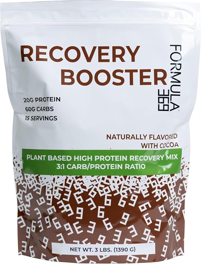 Recovery Booster – Vegan High Protein Recovery Mix – Post-Exercise Shake with 20g Protein & 60g Carbs – 3:1 Carb-to-Protein Ratio – 3 lb – Gluten & Allergen Free – Cocoa Flavor
