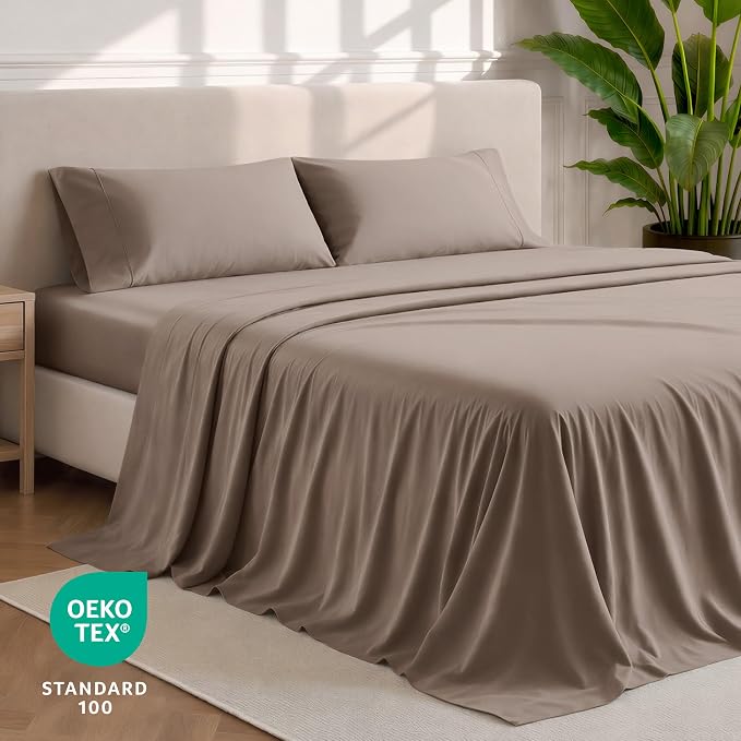 Bare Home Twin Sheet Set - 1800 Ultra-Soft Microfiber Twin Bed Sheets - Double Brushed - Deep Pockets - Easy Fit - 3 Piece Set - Bedding Sheets & Pillowcases (Twin, Taupe)