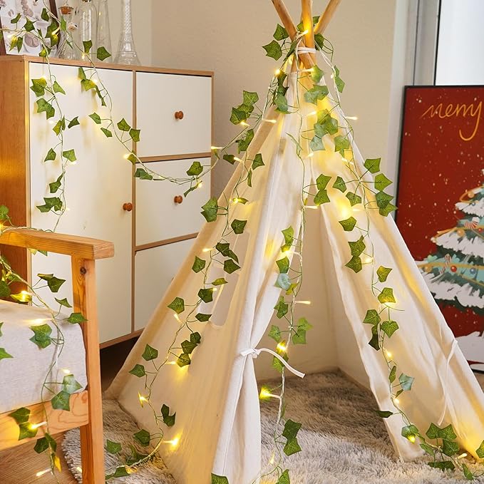 KASZOO 33FT 100 LED Ivy Vine Lights - PVC Plug in Leaf String Lights with Remote & Timer, Pre-Wrapped Garland for Bedroom Wall Garden Decor