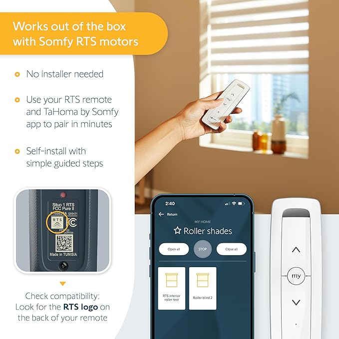 Somfy Tahoma Switch Hub for RTS Motors – App & Voice Control – Scenes & Schedules – Includes Ethernet Adapter – Compatible with Somfy Motorized Shades, Blinds, Curtains, Awnings #1871038