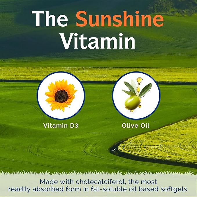 Innate Vitality Vitamine D3 5000 UI (125 µg), Vitamine D à haute puissance pour le soutien de la santé des os, des dents et du système immunitaire, sans OGM, sans soja ni gluten, dans de l'huile d'olive, mini gélules molles, 90 capsules
