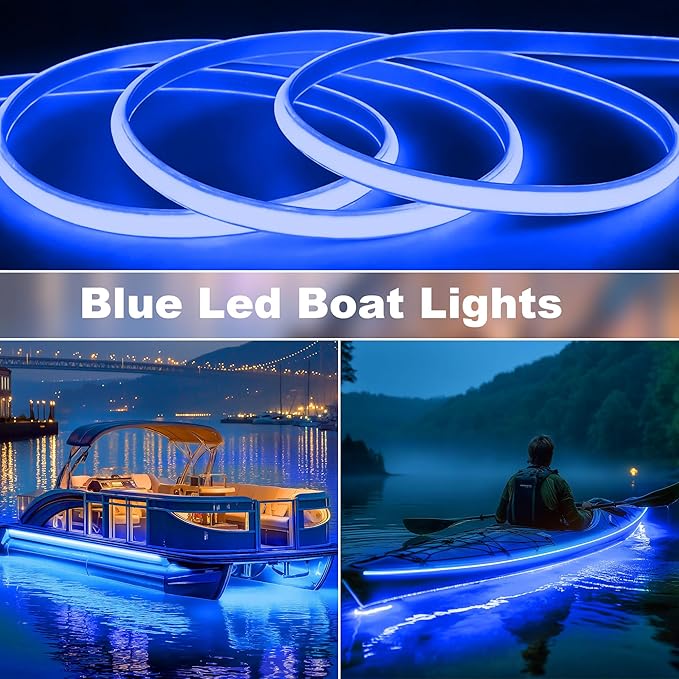 SHUNLEE Boat Led Light Strip Blue 40FT, IP67 COB Waterproof Marine Pontoon Led Lights, Boat Interior Lights for Night Fishing, Kayak, RV, Jon, Bass (40FT-Blue)