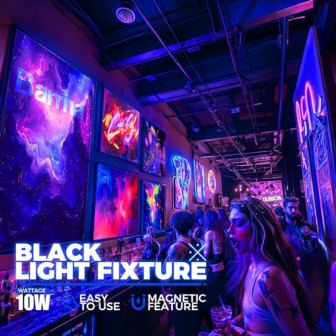 Barrina LED Black light 10W 1FT, Magnetic LED Black Lights for Glow Party, Fluorescent Tapestry Poster, UV Blacklight Halloween Decoration, Linkable UV Light, Plug with Built-in ON/Off Switch, 4 Packs