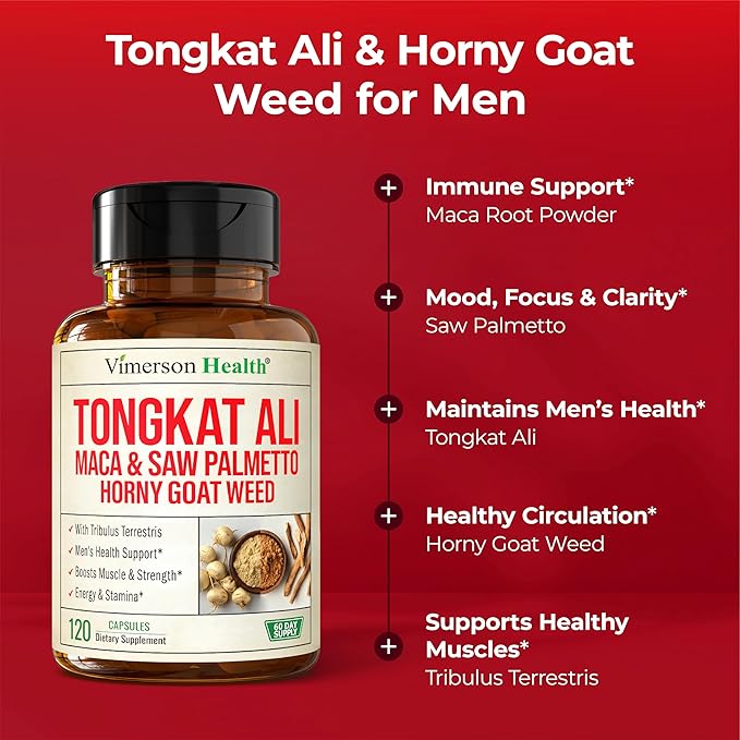 HornyGoatWeed for Men 1000mg - Male Enhancing Supplement with Tongkat Ali, Maca Root, Saw Palmetto, Panax Ginseng, Tribulus Terrestris - Horny Goat Weed for Energy, Drive & Strength, 120 capsules