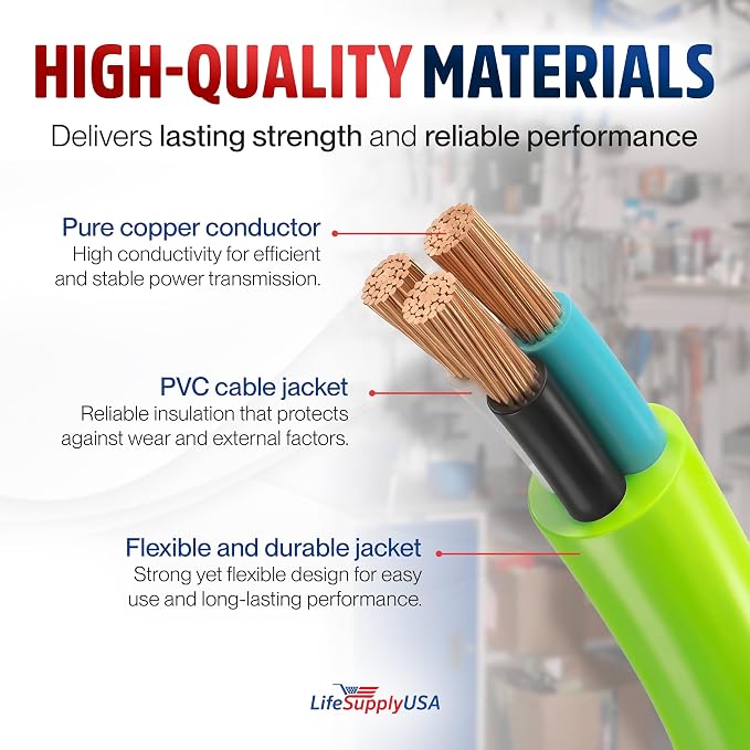 75ft Outdoor/Indoor Extension Cord 12/3 Gauge Extra Heavy Duty 3 Prong SJTW, Waterproof, Flexible Cold-Resistant Long Power Cord, 15A 125V 1875W, Neon Green by LifeSupplyUSA